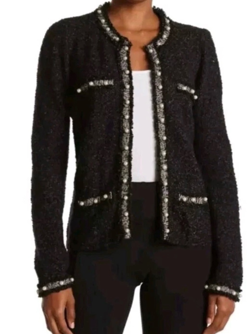 Love Token‎ Pearl Trim Tweed Cardigan Old Money XS Jacket